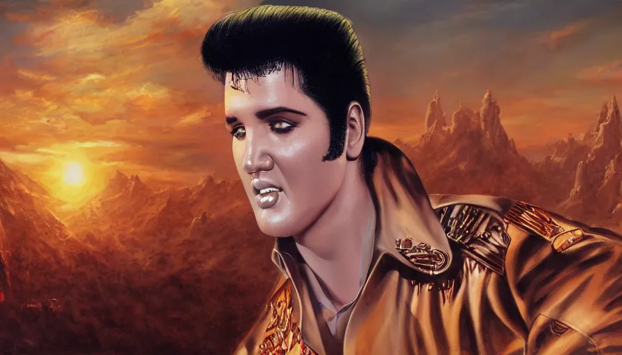 Image similar to Elvis Presley in Heaven, hyperdetailed, artstation, cgsociety, 8k