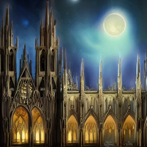 Image similar to starlight, gothic architecture, beautiful, opulent, matte painting, shimmering