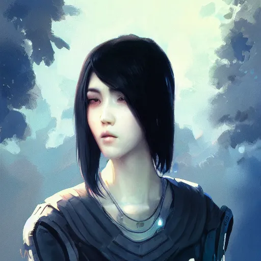 Prompt: a pale skinny white young girl, black hair, the hime cut, 1 8, k - pop fashion, apex legends character, digital illustration portrait design, by android jones and greg rutkowski, retrowave color scheme, detailed, cinematic lighting, wide angle action dynamic portrait