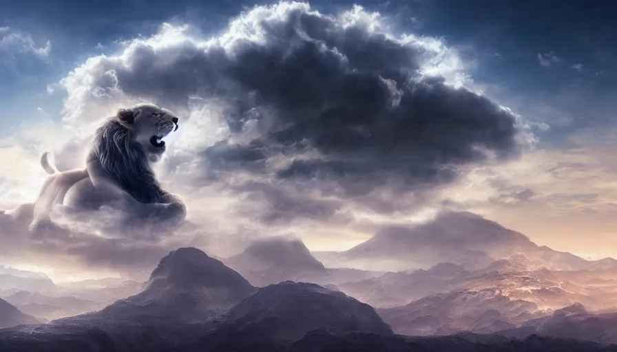 Image similar to cloud in the shape of a lion, matte painting, highly detailed, 8k