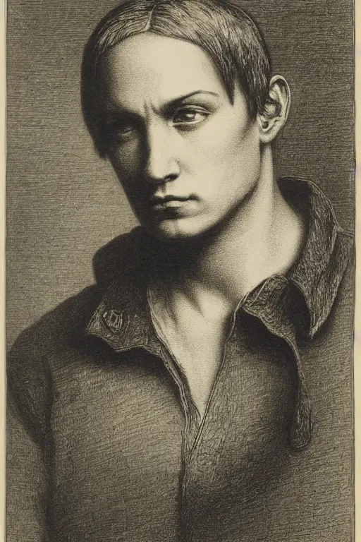 Image similar to portrait of eminem, Gustave Dore lithography