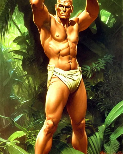 Prompt: doc savage in the jungle, fantasy character portrait, ultra realistic, concept art, intricate details, highly detailed by william adolphe bouguereau james bama, and frank frazetta