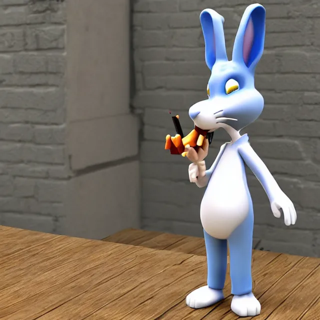 Image similar to max rabbit from sam and max smoking a cigarette, 3d