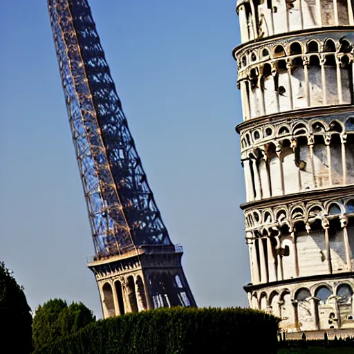 Image similar to The Leaning Tower of Pisa near the Eiffel Tower