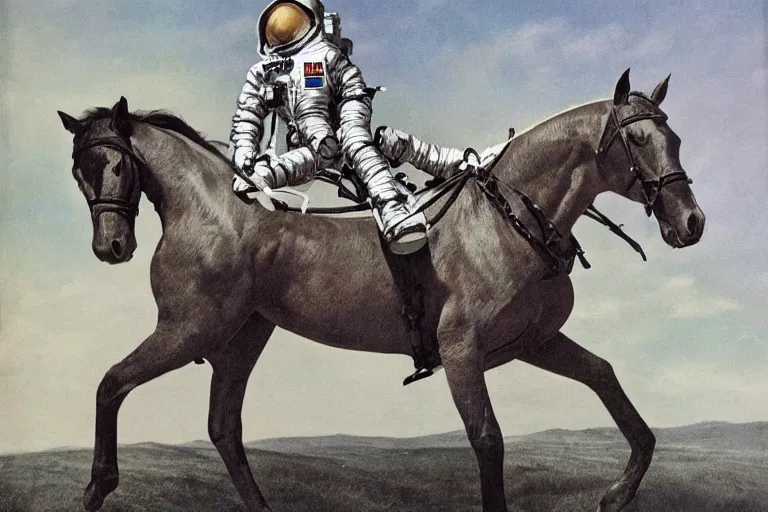 Prompt: horse on top of an astronaut, astronaut under the horse, arstation