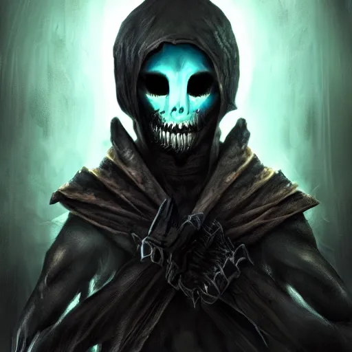 Image similar to photorealistic dark fantasy concept art of nightmare sans with his eye glowing, dynamic lighting, stunning visuals, ray tracing, beautiful scenery, cinematic, full body portrait, ultra detailed, hyper detail, stunning detail