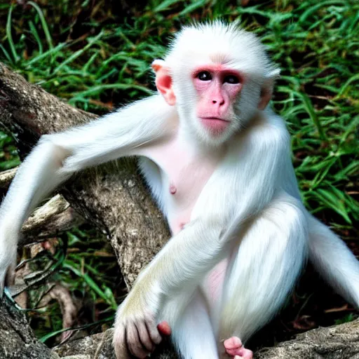 Premium AI Image  Albino monkey with white fur Portrait of a rare animal  primate on the background