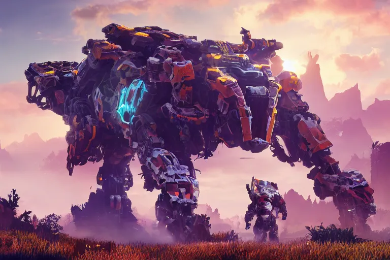 Image similar to behemoth machine mecha animal beast robot of horizon forbidden west horizon zero dawn bioluminiscence global illumination ray tracing hdr fanart arstation by sung choi and eric pfeiffer and gabriel garza and casper konefal