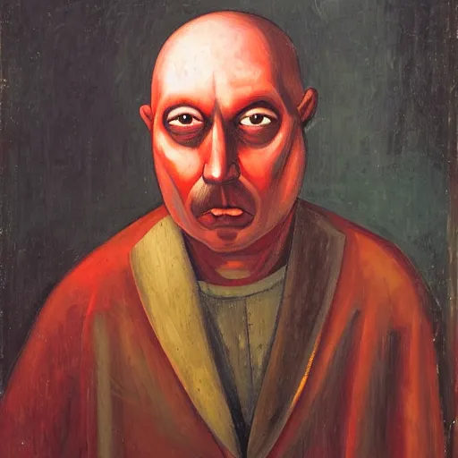 Image similar to portrait of alexander abdulov, with a red eyes, satanic body, head of old man