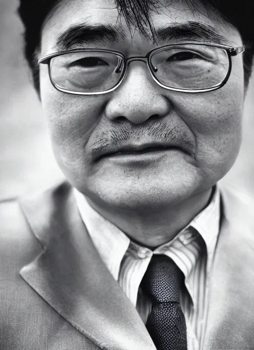 Image similar to satoru iwata as an old man by jatenipat ketpradit and annie leibovitz and steve mccurry and richard avedon, award winning photo, portrait, black and white, emotional