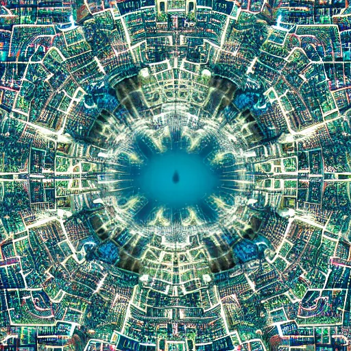 Image similar to birdview of city shaped into mandelbulb pattern