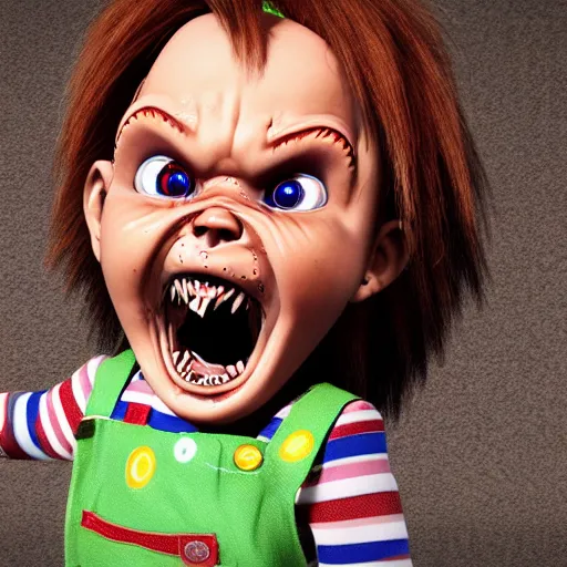 Prompt: chucky doll screaming popsicle octane render, unreal engine