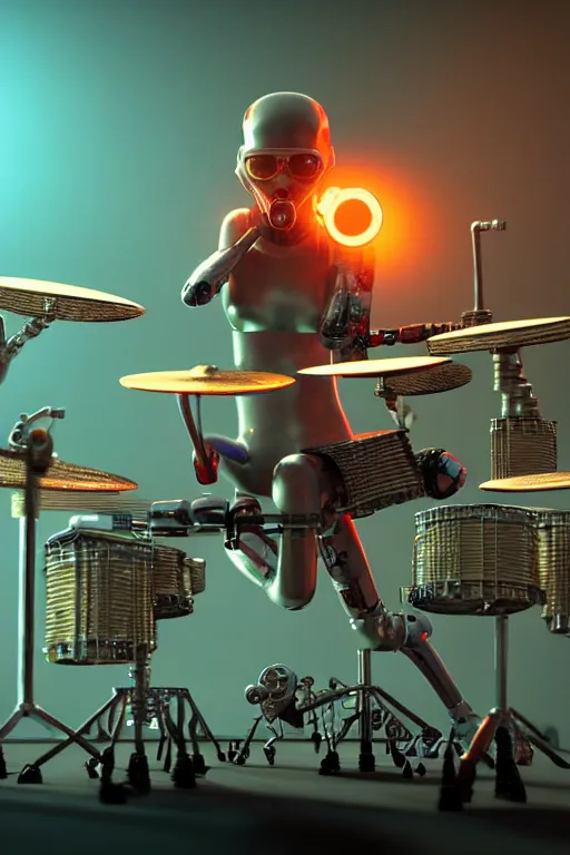 Image similar to high quality 3 d render very cute cyborg beagle plays drums!, cyberpunk highly detailed, unreal engine cinematic smooth, in the style of blade runner & pixar, hannah yata charlie immer, moody light, low angle, uhd 8 k, sharp focus