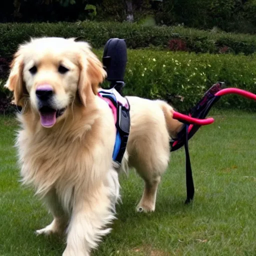 Image similar to a golden retriever who's a ghostbuster