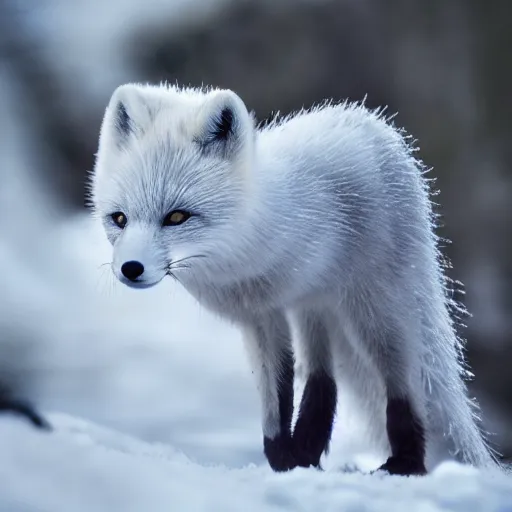 Prompt: an arctic fox made out of icicles, national geographic award-winnning photography