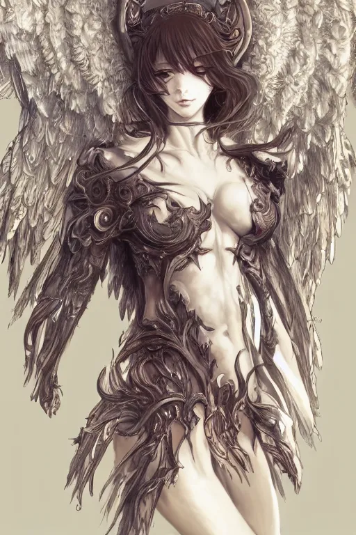 Prompt: beautiful demon anime maiden with angelic wings, intricate, elegant, highly detailed, artstation, concept art, illustration, art by Yoshitaka Amano
