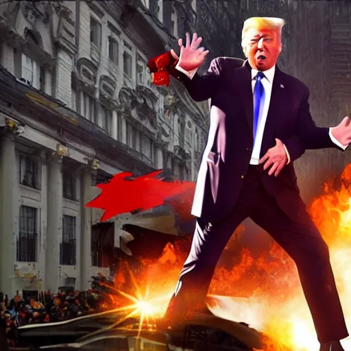 Prompt: Donald Trump as an action hero fighting off commies, 4k