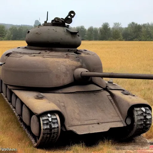 Prompt: abandoned ultra heavy soviet double barrel tank