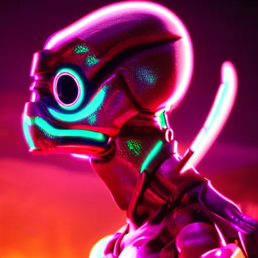 Image similar to synthwave insect alien face with neon tattos, detailed face, sharp focus, synthwave art, aesthetic, octane render, raw, cinematic