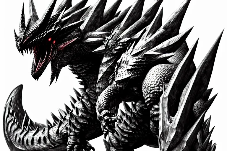 Image similar to rathalos, trending on pixiv, HD, monster hunter, monochrome, pointlilism