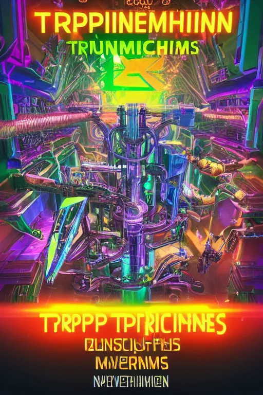 Image similar to a concert poster, bandname is tripmachine, tourname is