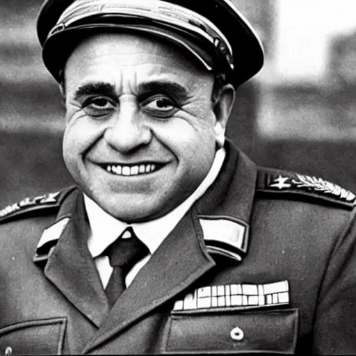 Prompt: portrait photograph of danny devito as a nazi officer in ww 2