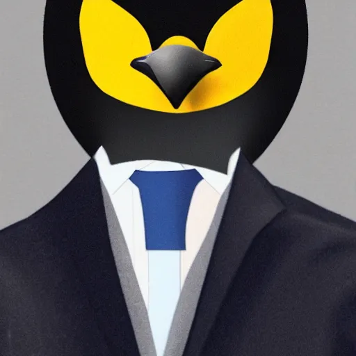 Image similar to Photo of a man in a suit wearing a mask of an emperor penguin, 4k, photorealistic, hd