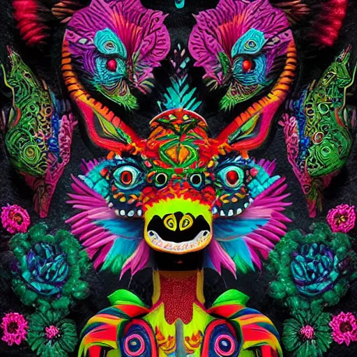 Prompt: Alebrijes” 3-D 8k , digital art, Mexican folk art, cute single animal, solid black background, Hyperdetailed, Martin Sandiego, Julia Fuentes, Adi Granov