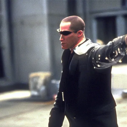 Prompt: film still of homer in the matrix ( 1 9 9 9 )