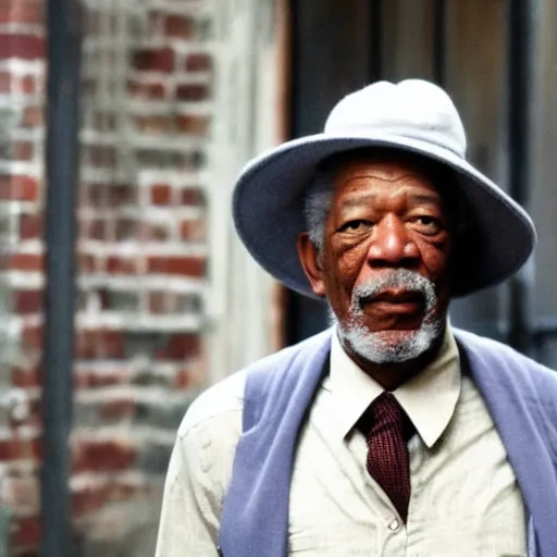 Image similar to still morgan freeman in peacky blinders wearing a news boy cap