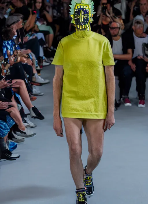 Image similar to hyperrealistic and heavy detailed balenciaga runway show of rick and morty , Leica SL2 50mm, vivid color, high quality, high textured, real life