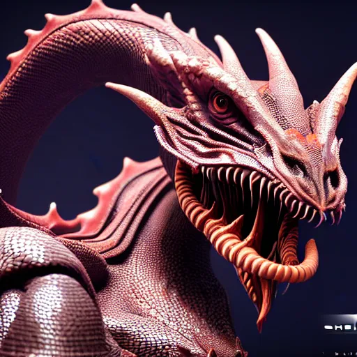 Image similar to a dragon as an ophidian alien, photorealistic 3D octane render, unreal engine, coherent like Dall-E 2