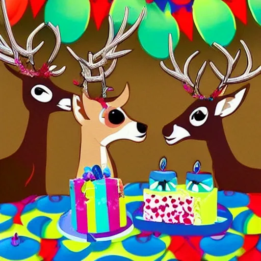 Image similar to twi deers having a cool birthday party, photo, highly detailed