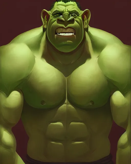 Image similar to « a portrait of a muscular green orc, a character portrait by paul kelpe, reddit contest winner, sots art, ilya kuvshinov, 2 d game art, parallax »