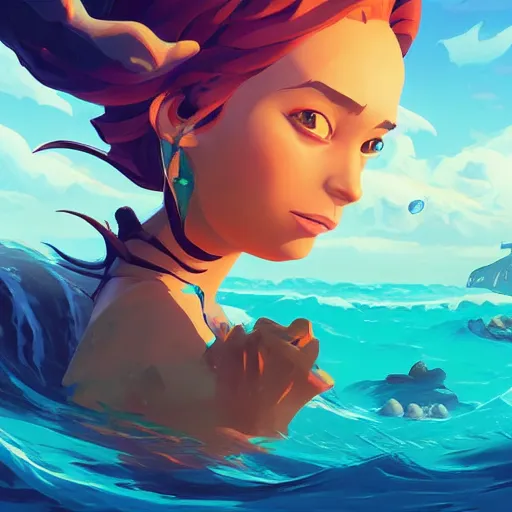 Image similar to painting mermaid treasure on sea of thieves game avatar hero smooth face median photoshop filter cutout vector, behance hd by jesper ejsing, by rhads, makoto shinkai and lois van baarle, ilya kuvshinov, rossdraws global illumination