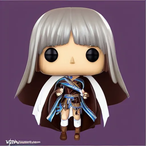 Image similar to “A detailed stunning and beautiful anime woman with brown flowing hair, long blue-cape, decorative leather armor, great proportions, excellent detail, surrounded by a catacomb of books, high quality, Full-body character portrait, trending on artstation, by POP FUNKO”