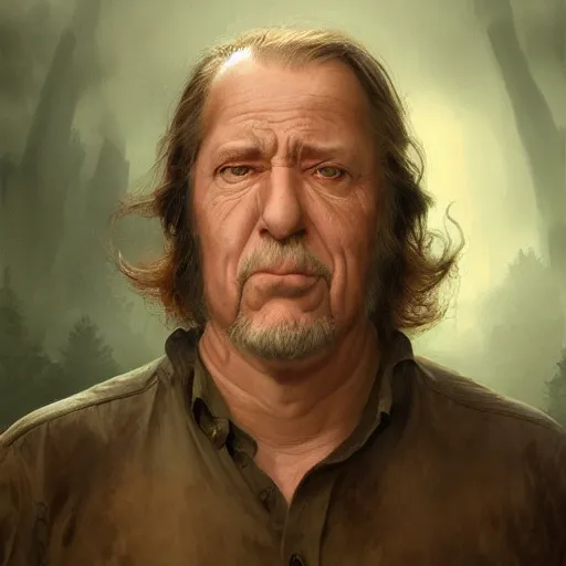 Image similar to hyperrealisticdetailed matte portrait painting of Gene Belcher by andreas rocha and john howe and Martin Johnson