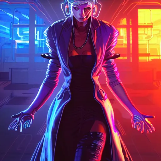 Prompt: a cyberpunk netrunner using a glowing interface, centered in the frame, cyberpunk concept art by Jean Giraud and wlop and artgerm and josan gonzales, digital art, highly detailed, intricate, sci-fi, sharp focus, Trending on Artstation HQ, deviantart, 4K UHD image