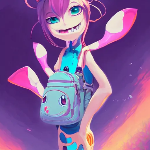 Prompt: portrait of a cute anthropomorphic cartoon lizard, anime inspired eyes, wearing a fanny pack, highly detailed, colorful, fantasy setting, digital painting, art by loish, rossdraws, makoto shinkai.