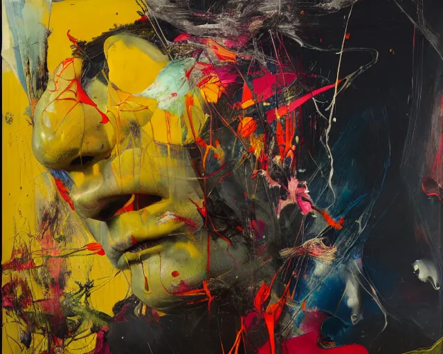 Image similar to otherworldly gallery of art, a brutalist designed, rich deep vivid colours, broad brush strokes!, painted by francis bacon, michal mraz, adrian ghenie, nicola samori, james jean and petra cortright, part by gerhard richter, part by takato yamamoto. 8 k masterpiece.