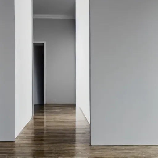 Image similar to picture of a place where all the walls are unicolor, and shapes ares very simple, nothing but wall and doorframes of simple colors