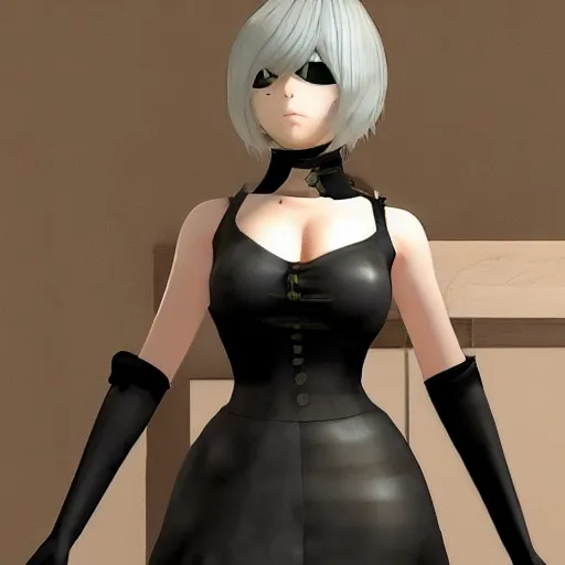 Image similar to Walter White cosplaying as 2B, Nier Automata, 2B's black dress, screenshot