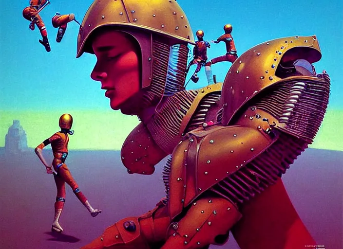 Prompt: beautiful extreme closeup photo in style of frontiers rendered in octane 3d of medieval knights in motorcycle helmets play soccer in amphitheater , fashion magazine September retrofuturism edition, , Edward Hopper and James Gilleard, Zdzislaw Beksinski, Steven Outram, highly detailedrich deep colors. rich deep colors. Beksinski painting, art by Takato Yamamoto. masterpiece. rendered in blender, ultra realistic, smooth shading, ultra detailed, high resolution, cinematic, unreal 6