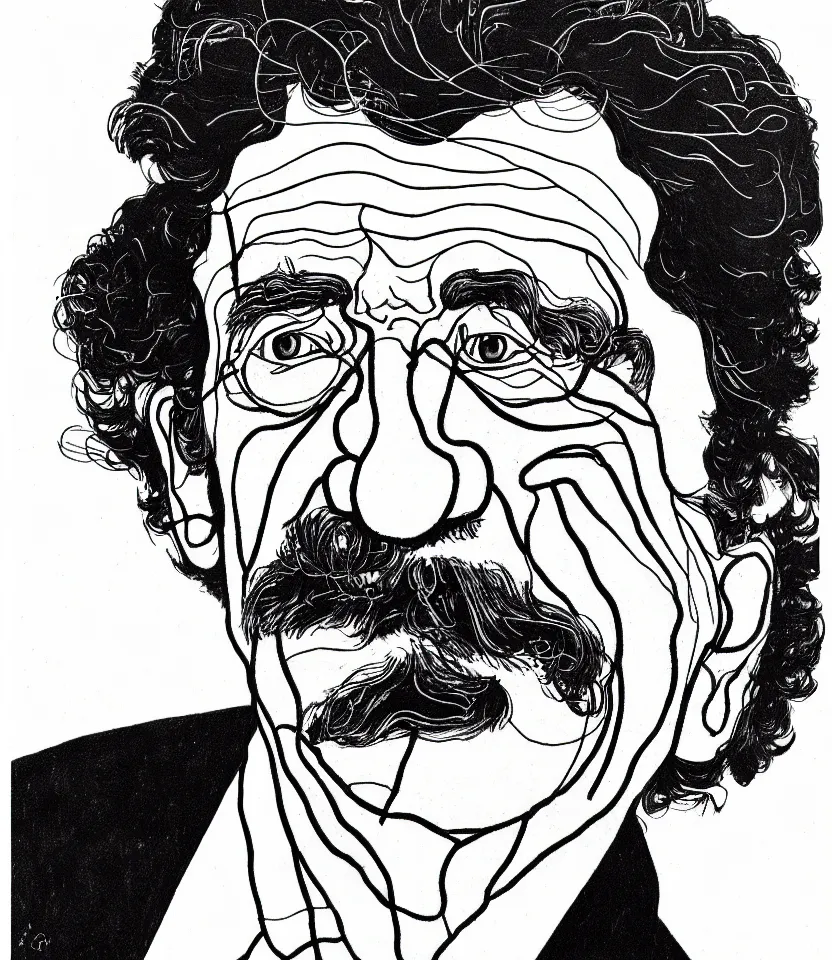 Image similar to detailed line art portrait of albert schweitzer, inspired by egon schiele. caricatural, minimalist, bold contour lines, musicality, soft twirls curls and curves, confident personality, raw emotion