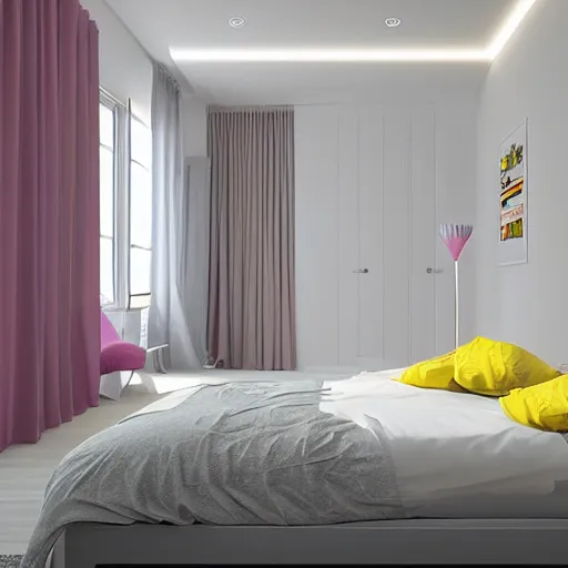 Prompt: govee led strip lighting in bedroom, scene, colourful, 8 k, unreal engine, realistic, house and home,