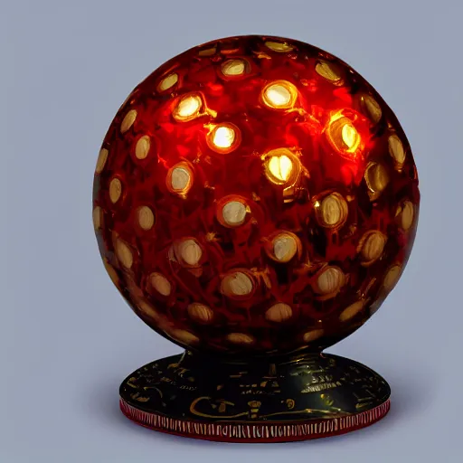 Image similar to a golden sphere handpainted, hyper detailed, red lighting from the side