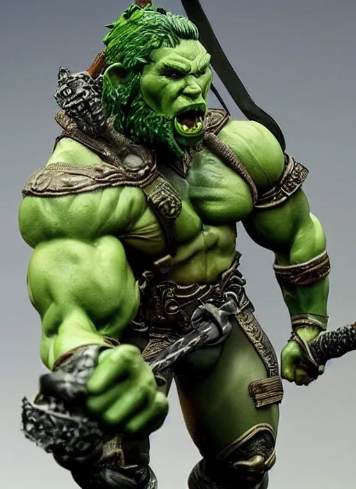 Prompt: Image on the store website, eBay, Wonderfully detailed 80mm Resin figure of a Muscular Orc Warrior with green skin .