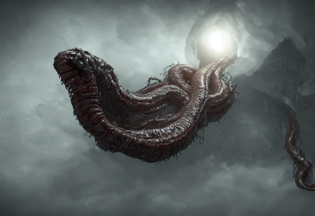 Image similar to eternal eldritch worm photorealistic, film, cinematic lighting, octane render, volumetric light, dark - art