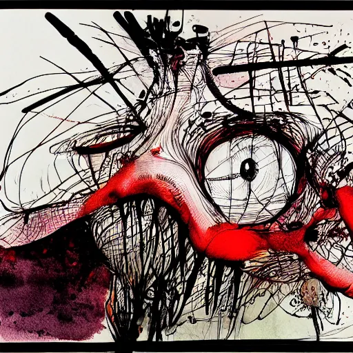 Prompt: unthinkable complexity in the shape a brain, by ralph steadman