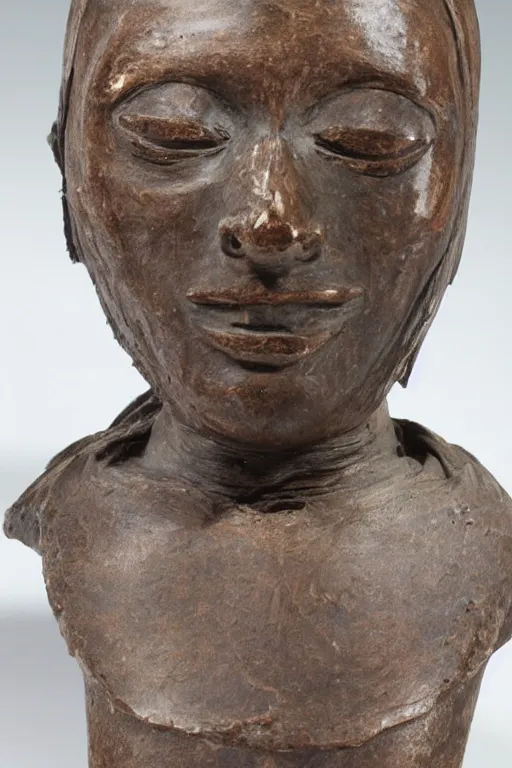 Image similar to bronze hollow statue of mummified head with open cranium, water pouring from back